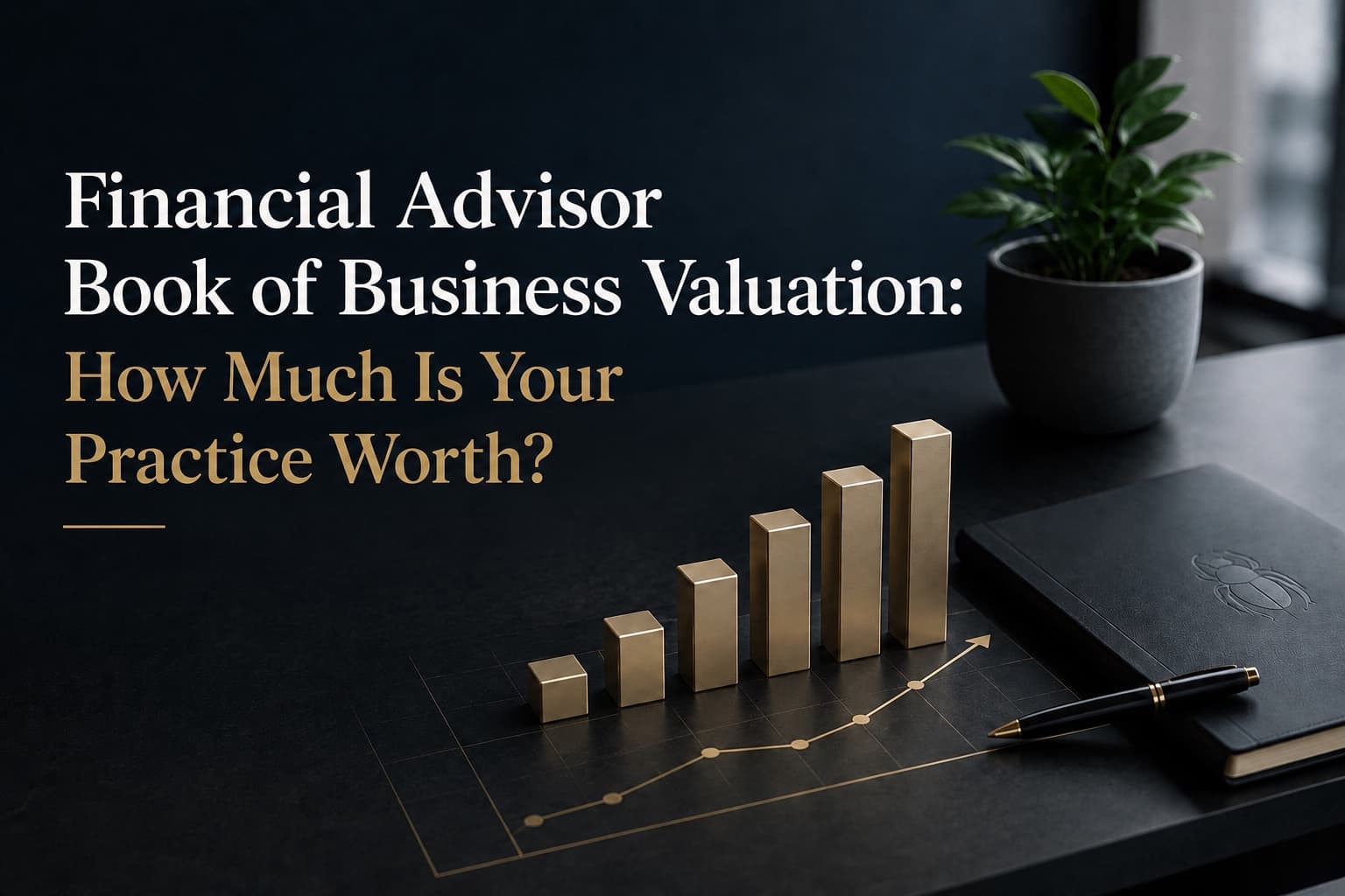 Gold valuation bars and a growth chart illustrating financial advisor book of business valuation